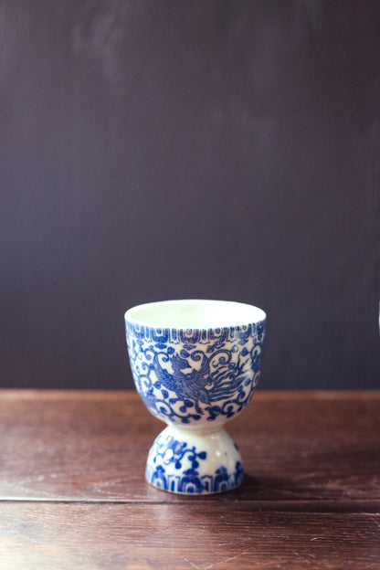 Phoenix Blue and White Porcelain Egg Cups - Vintage/Antique Japanese Phoenix Ware Cups
