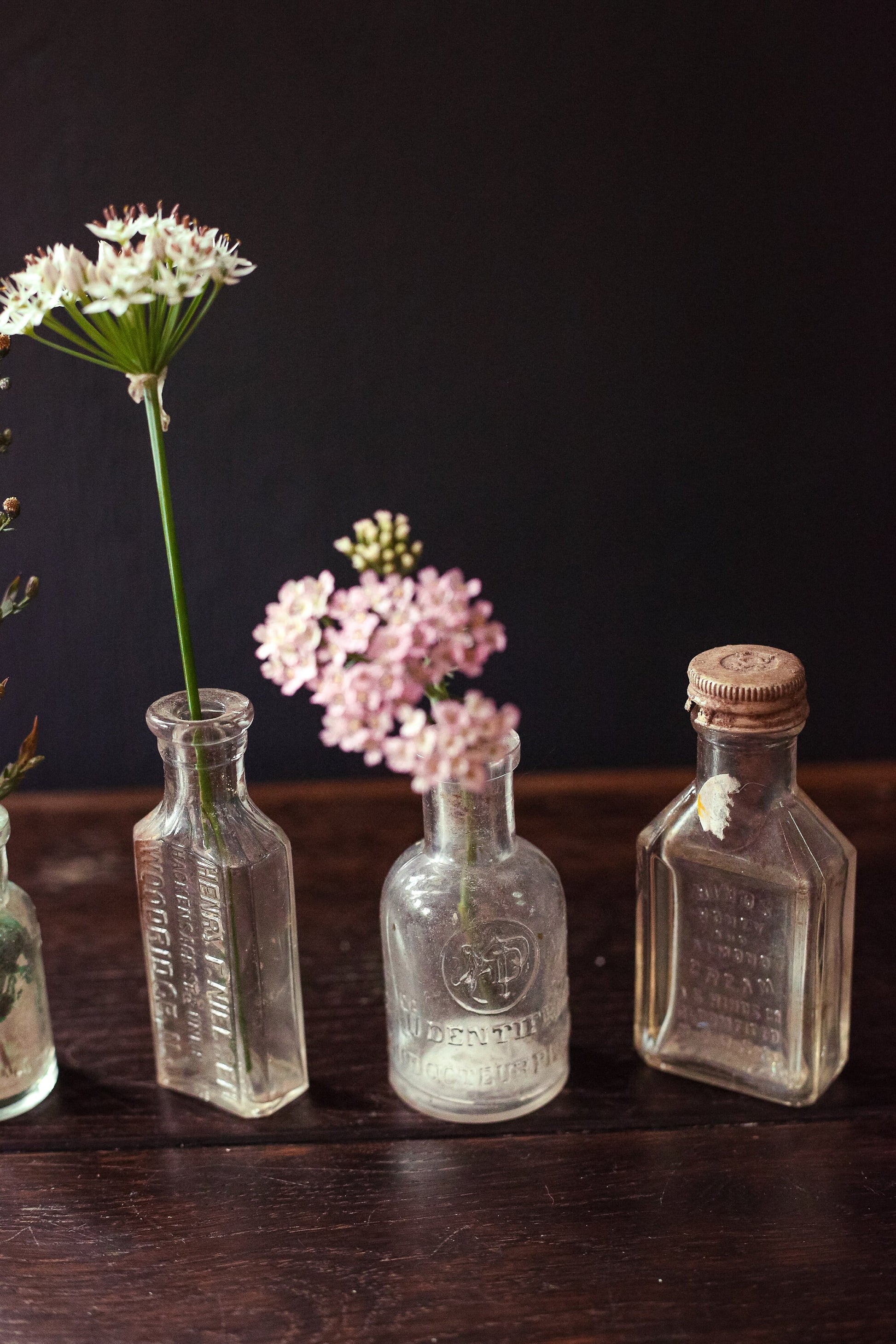 Collection of Six Antique Miniature Bottles Vials - Antique Glass Bottles for Bud Vase or Display