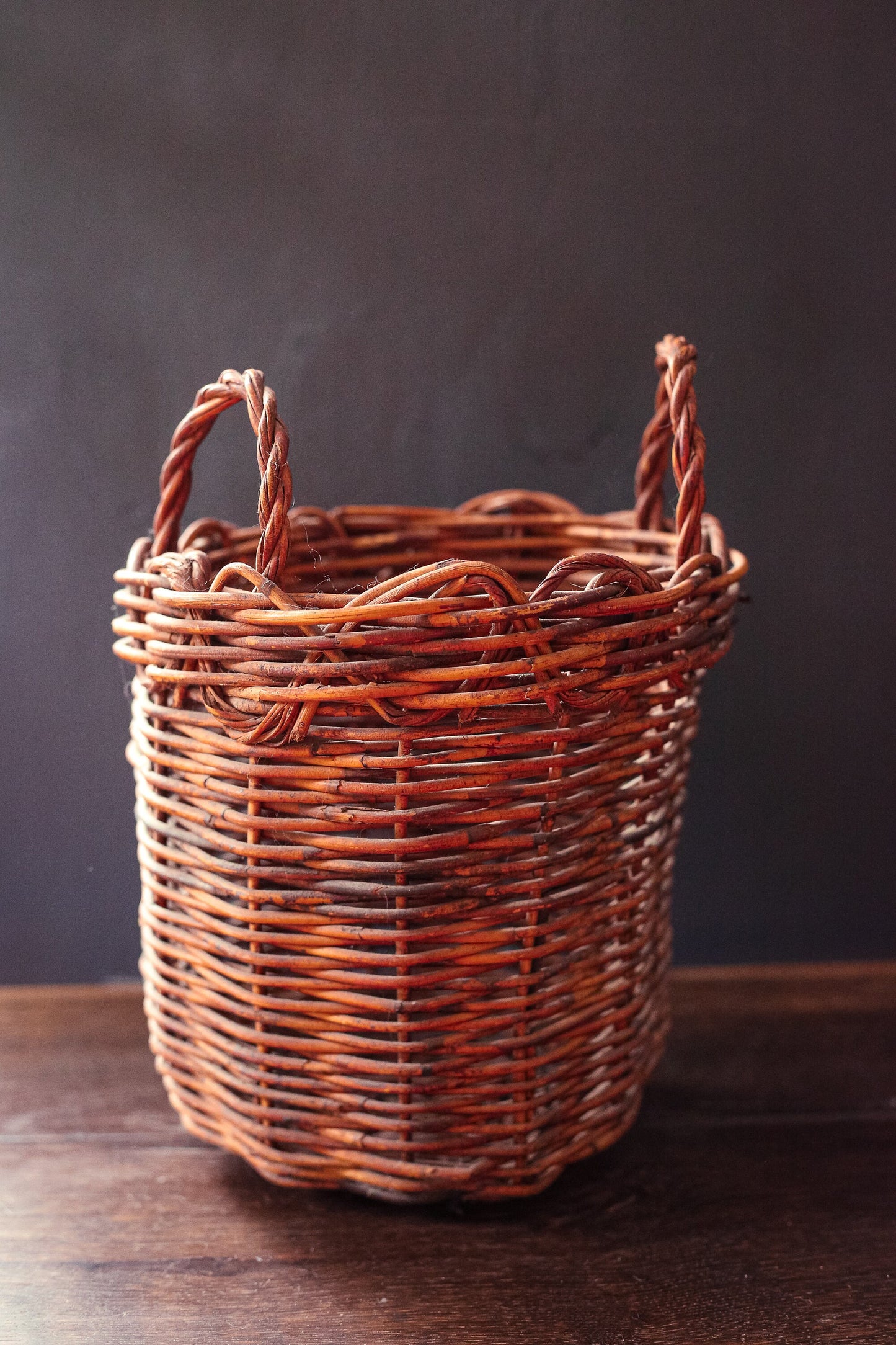Rustic Branch Basket with Round Irregular Shape and Side Handles - Vintage Primitive Branch Basket with Handles