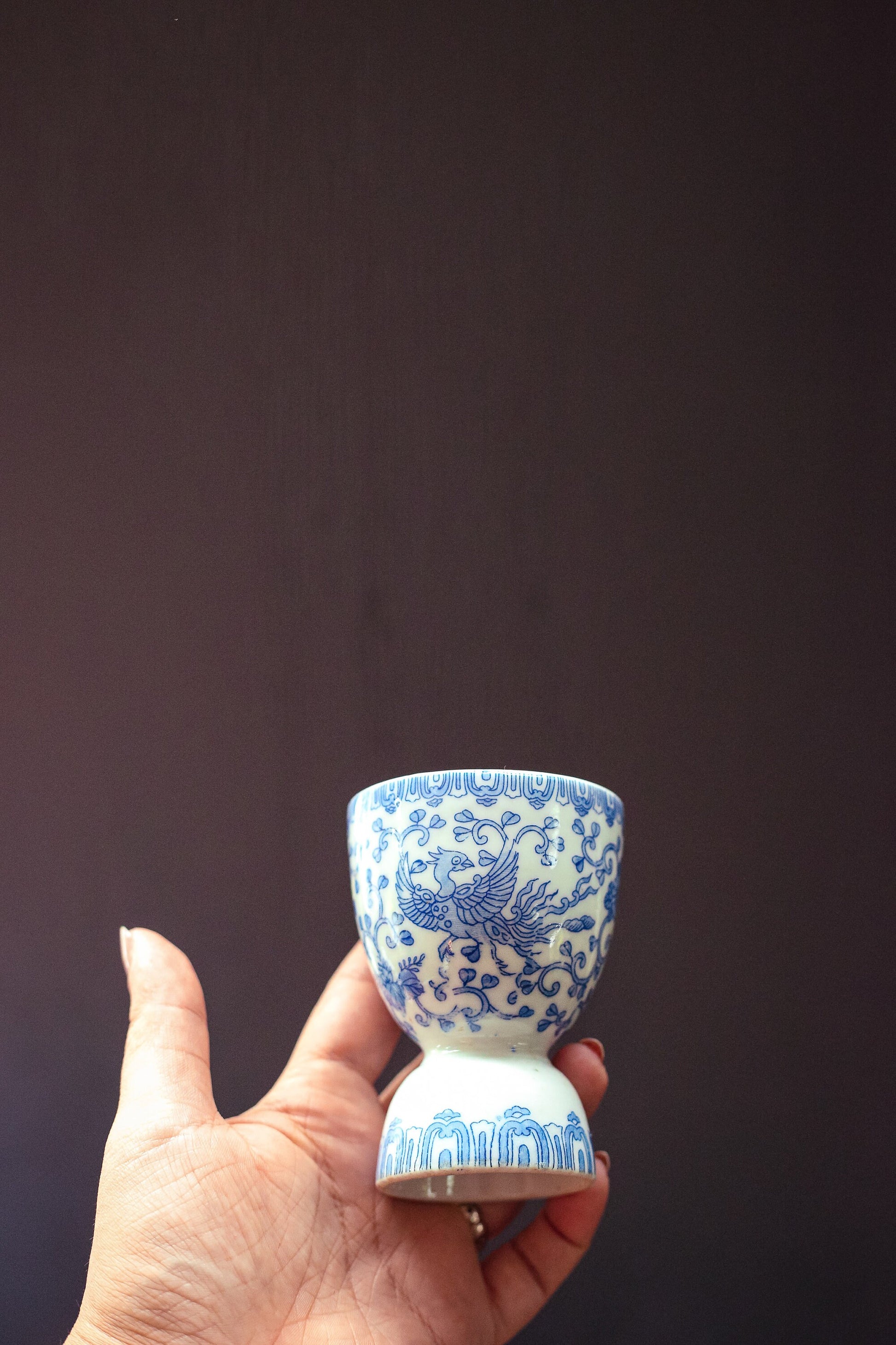 Phoenix Blue and White Porcelain Egg Cups - Vintage/Antique Japanese Phoenix Ware Cups