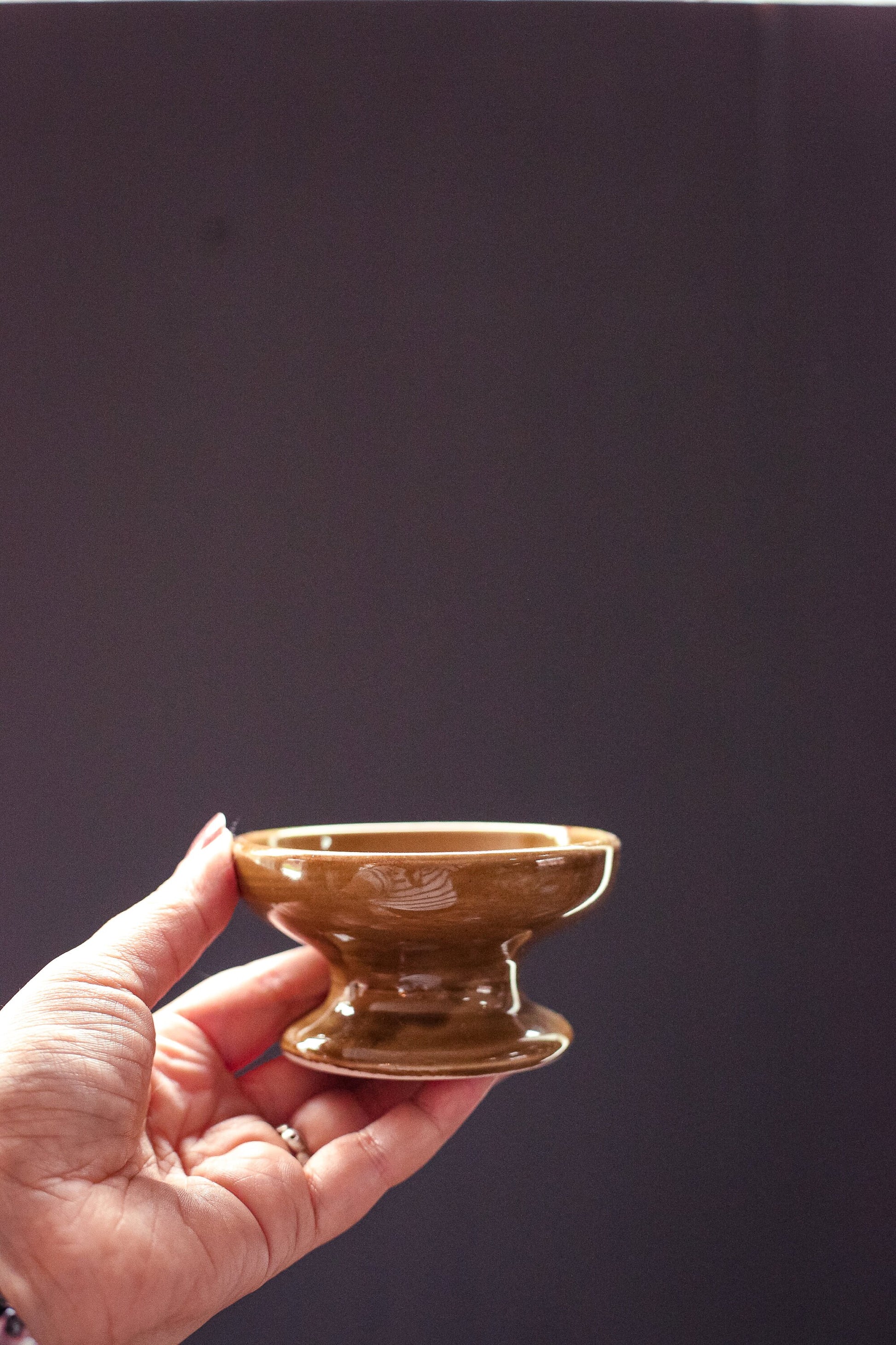 Olive Green Ceramic Candle Holder - Vintage Candle Base