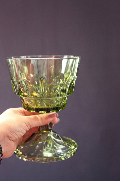 Olive Green Depression Glass Goblet Vase - Vintage Pedestal Vase or Candy Dish