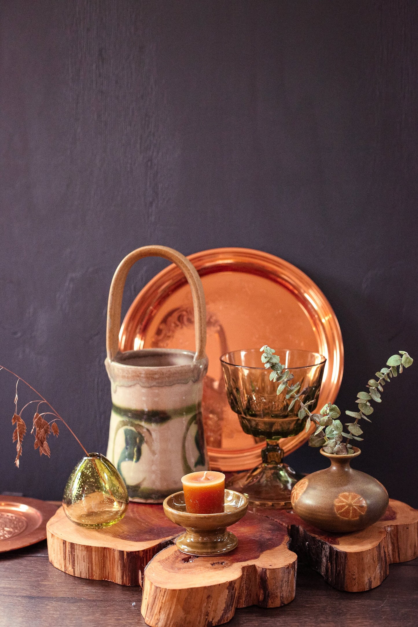 Olive Green Depression Glass Goblet Vase - Vintage Pedestal Vase or Candy Dish