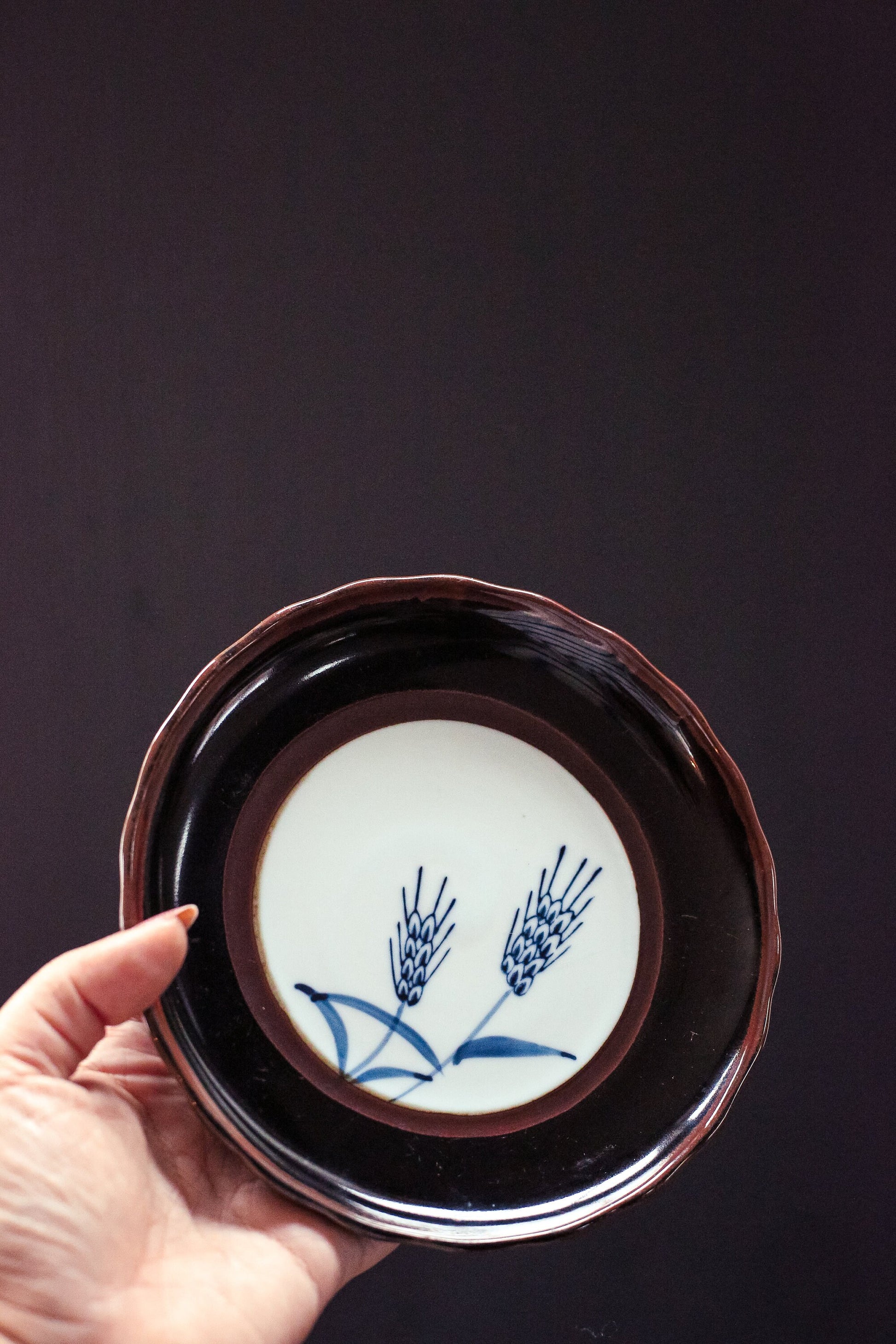 Small Hand Painted Dish with Wheat - Vintage Decorative Plate