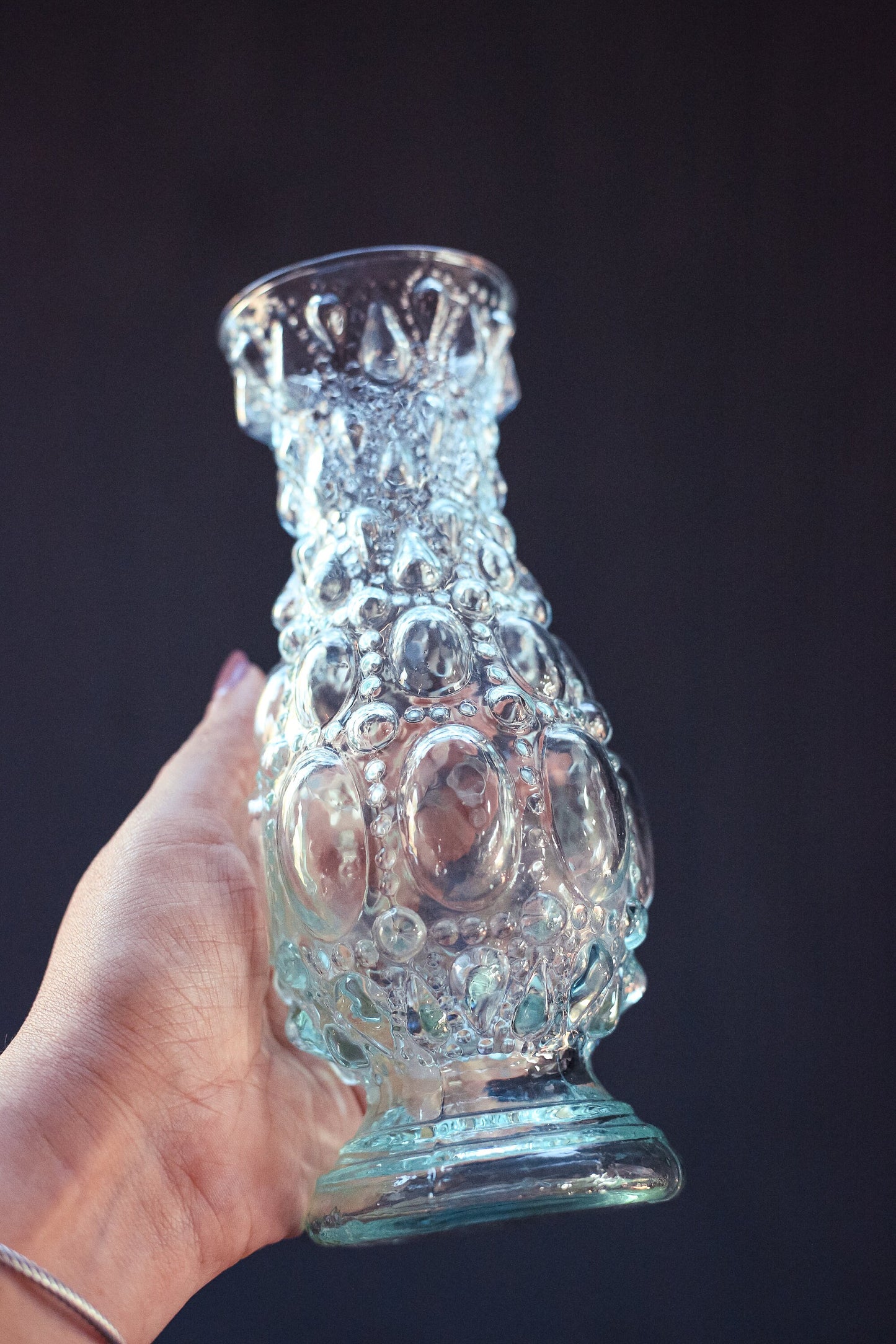Light Blue Glass Vase with Bubble Texture - Vintage Glass Vase