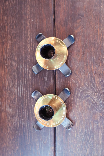 Black and Brass Candlestick Holders - Vintage Metal Candle Base