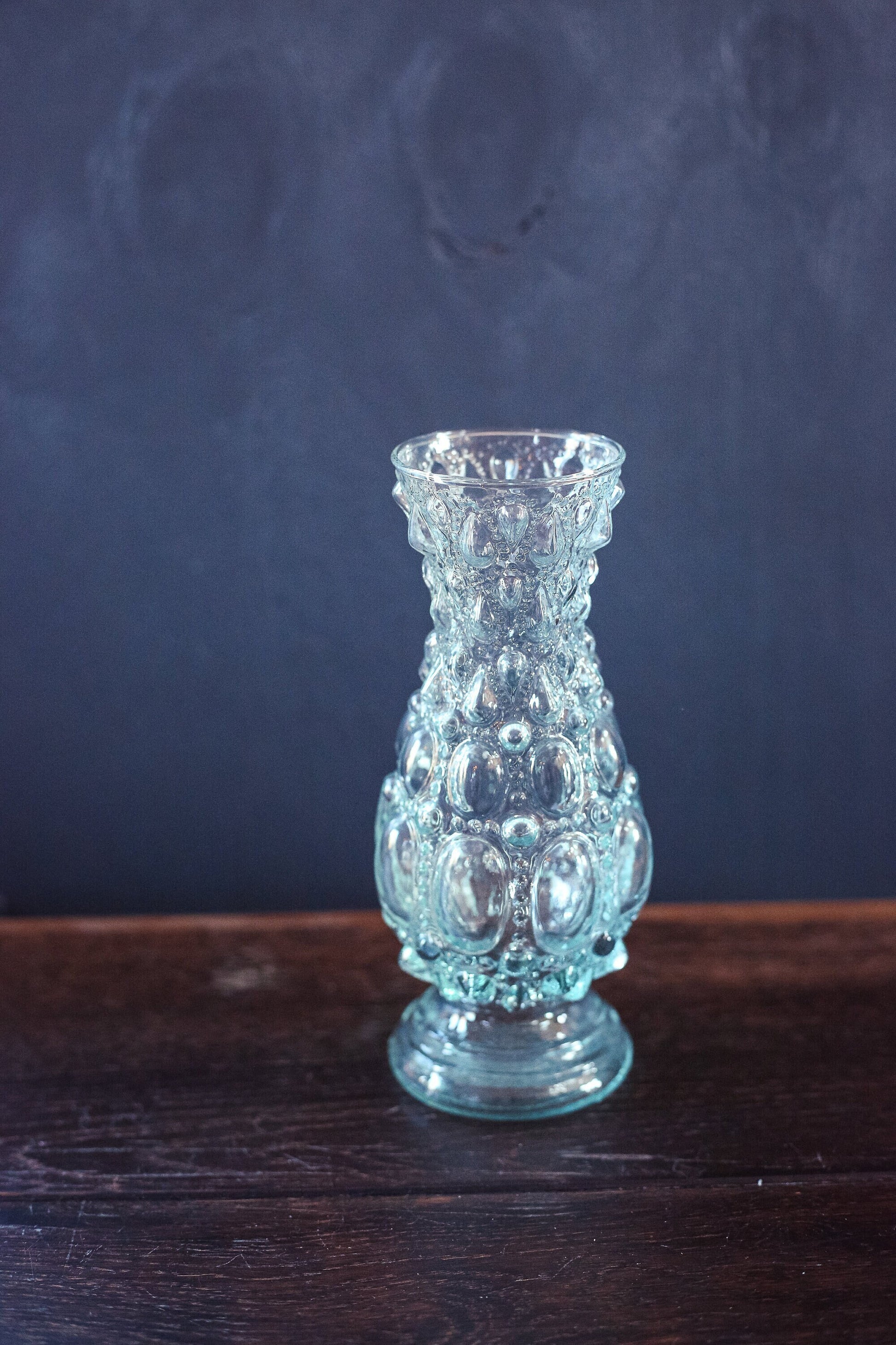 Light Blue Glass Vase with Bubble Texture - Vintage Glass Vase