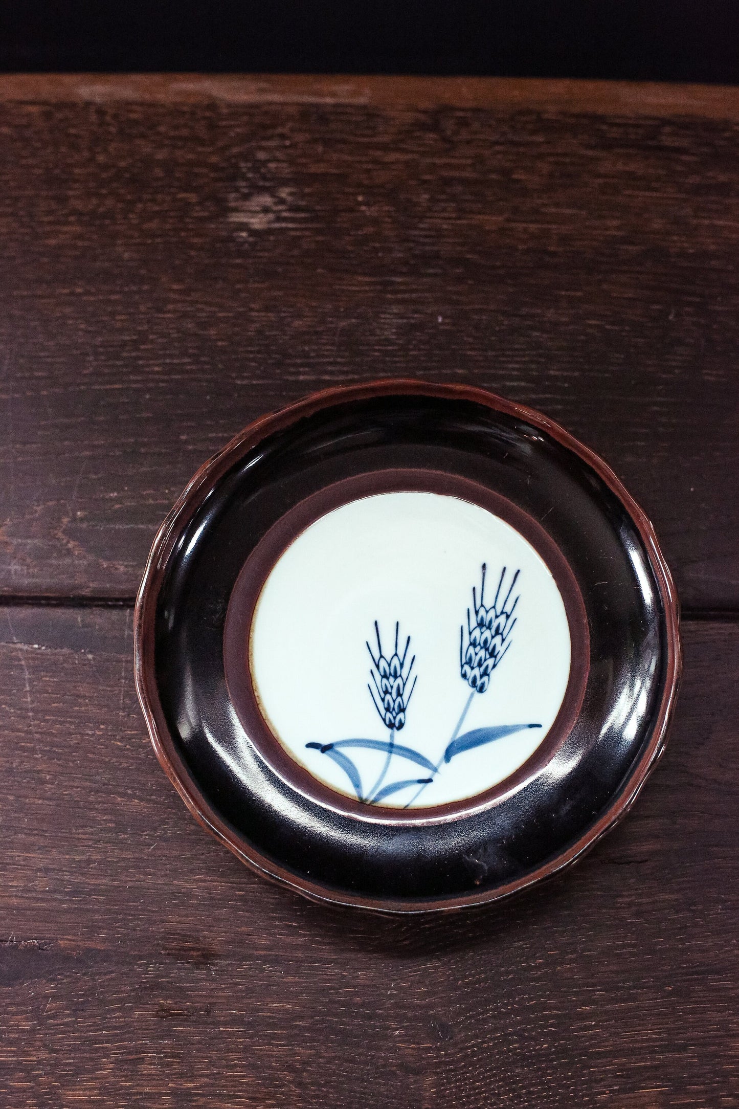 Small Hand Painted Dish with Wheat - Vintage Decorative Plate