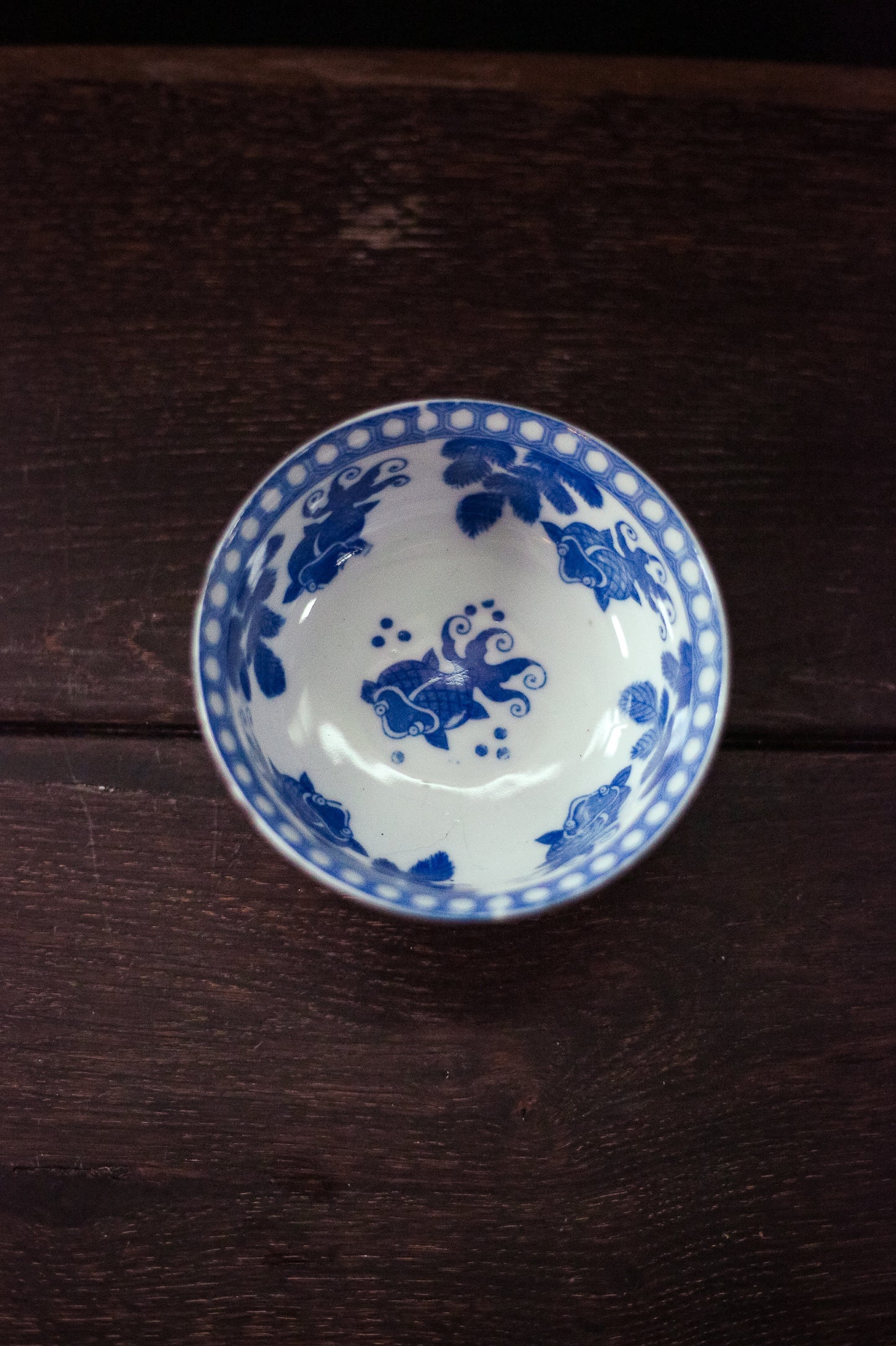 Small Blue White Bowl with Brown Exterior - Vintage Ceramic Bowl