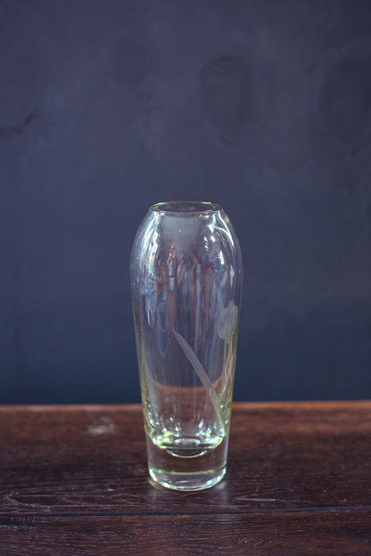 Etched Glass Vase - Vintage Cut Glass Vase
