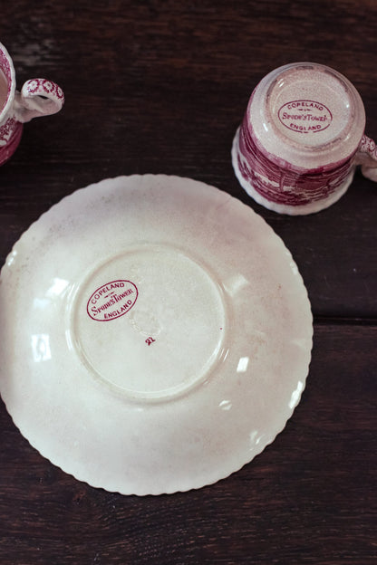 Pair of Copeland Spode Flat Demitasse Cups & Saucers - Vintage Spode England Pink Tower Toleware Tea set Old Mark