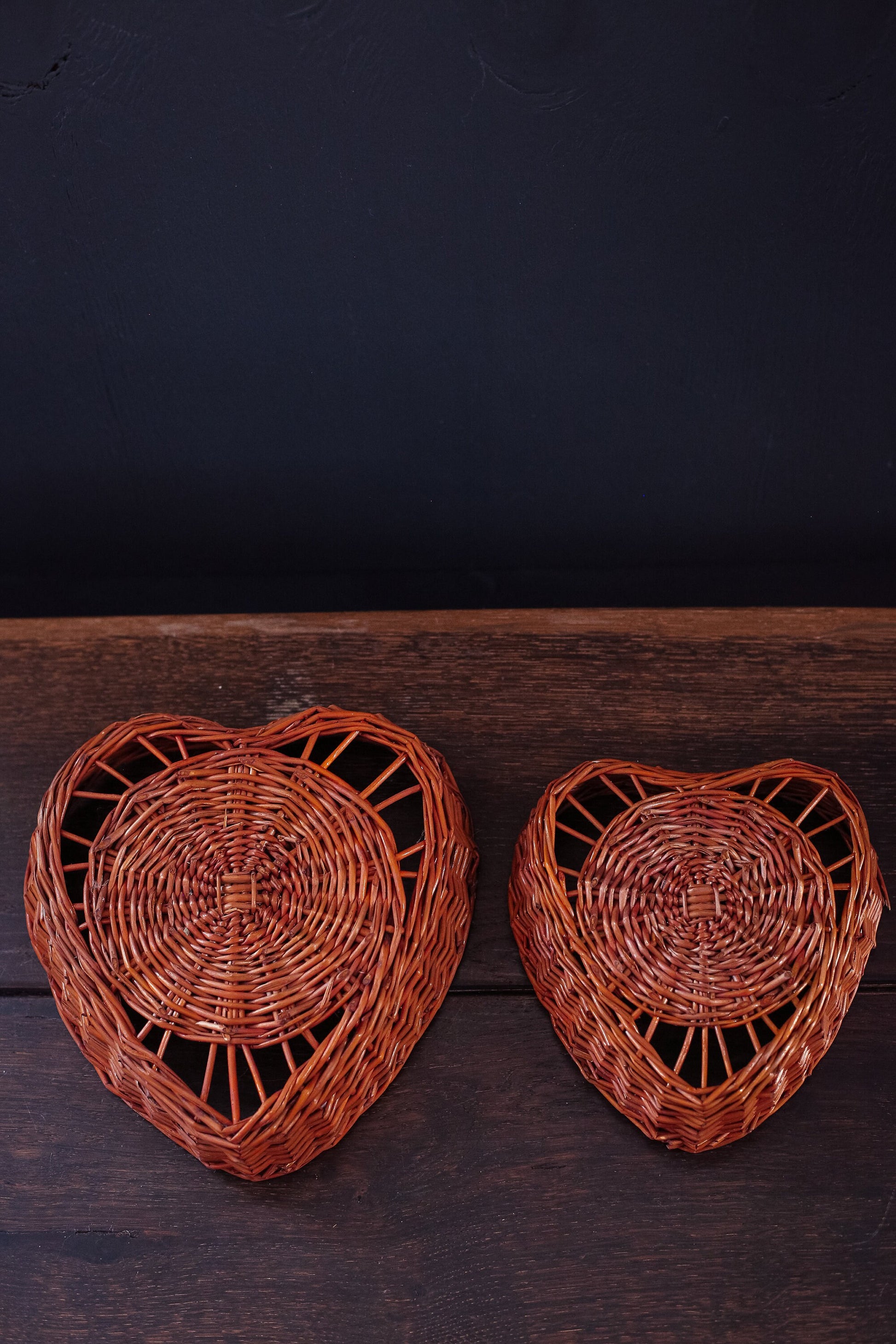 Pair of Nesting Heart Baskets - Vintage Wall Baskets