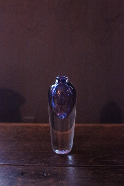 Blue Cased Glass Bud Vase - Vintage Signed Studio Blown Glass Vase