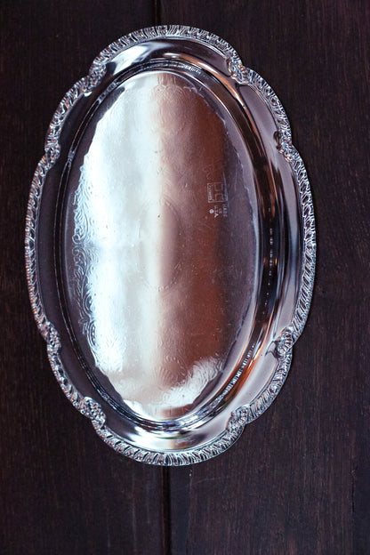 Small Oval Chrome Tray - Vintage Engraved Tray