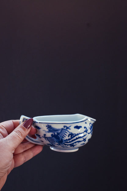 Blue White Phoenix Porcelain Cream/Gravy Container with Handle - Antique & Vintage Japanese Porcelain Tableware