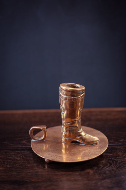 Brass Boot Chamber Candle Holder - Vintage Solid Brass Cowboy Boot Disc Candle Base