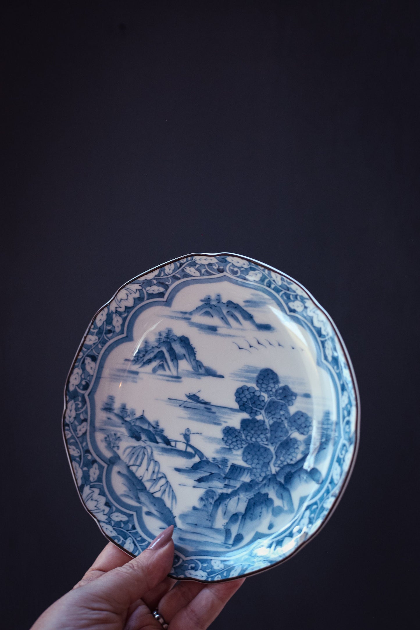 Hand Painted Blue White Japanese Scenic Plate - Vintage Blue & White Japanese Plate
