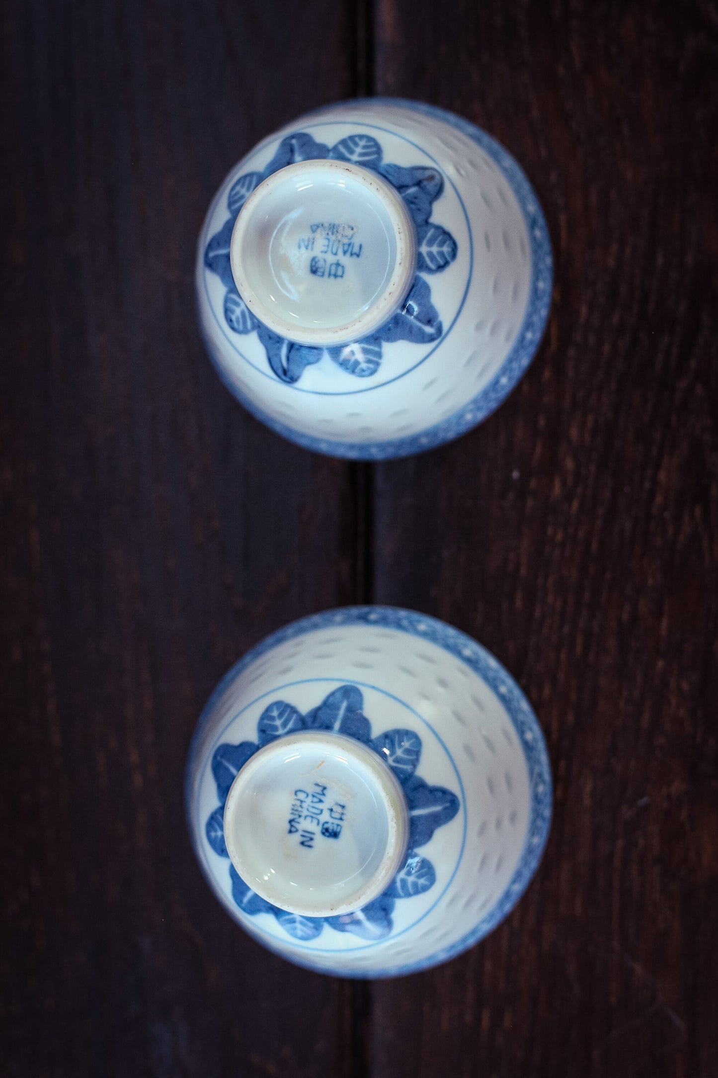 Pair of Porcelain Tea Cups - Vintage Chinese Blue White Tea Set