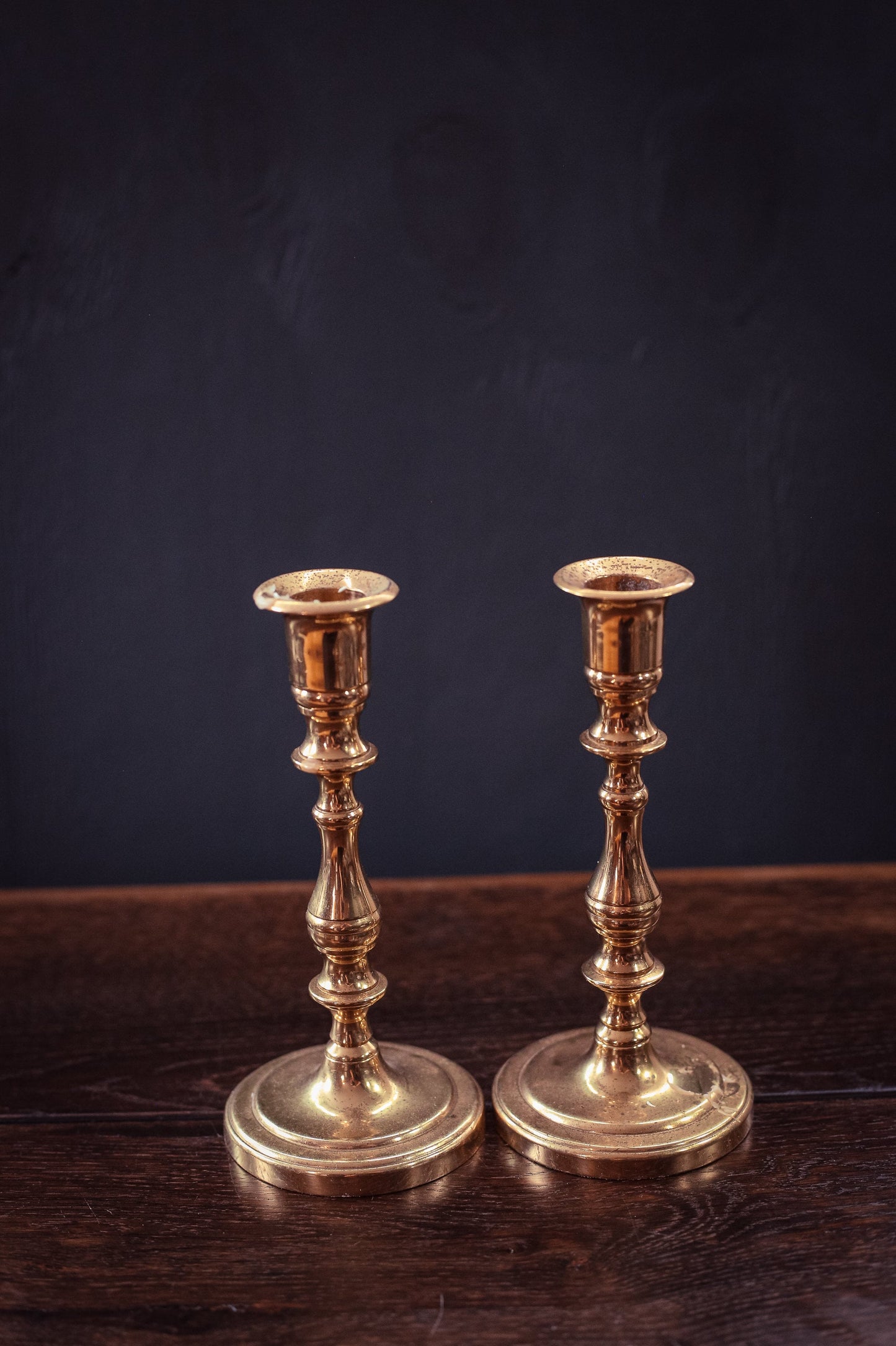 Pair of Solid Brass Candle Holders - Vintage Midcentury Modern Brass Candle Base