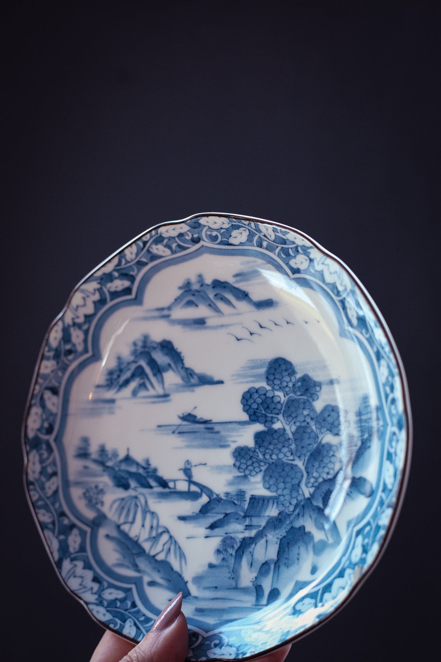 Hand Painted Blue White Japanese Scenic Plate - Vintage Blue & White Japanese Plate