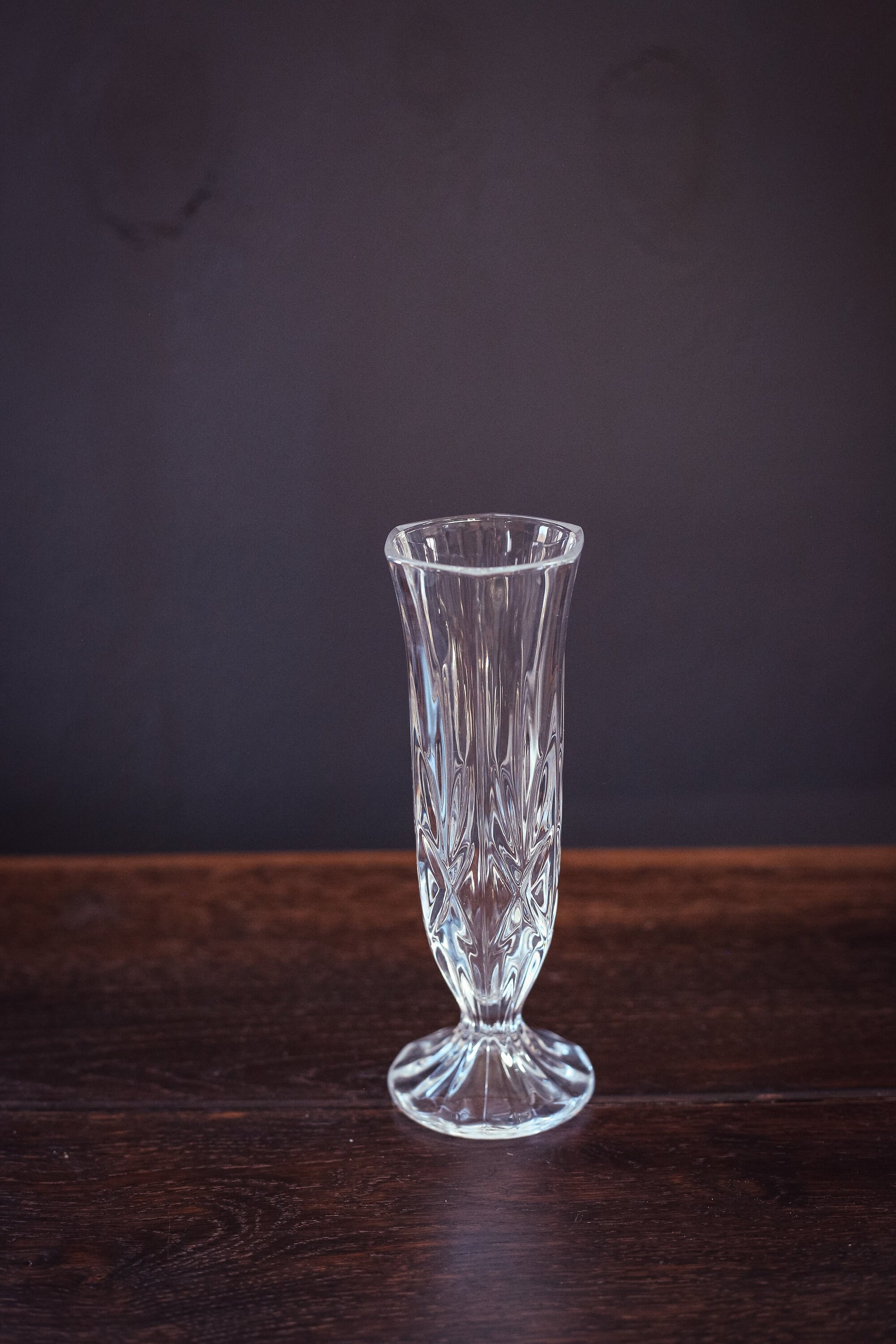 Crystal Carved Glass Vase - Vintage 6.5" Fluted Crystal Carved Glass Vase