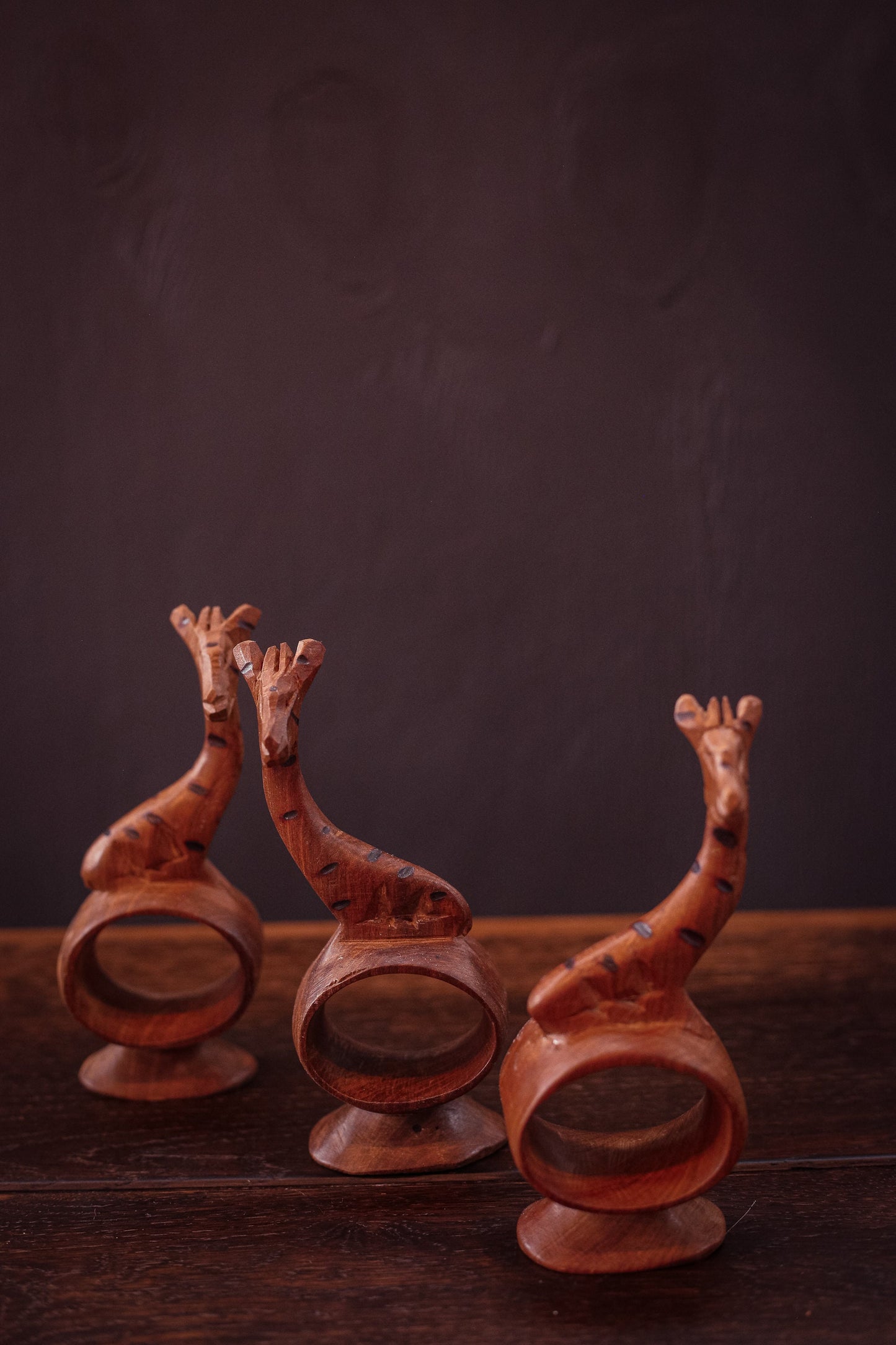 Hand Carved Wooden Animal Napkin Rings - Vintage Wood Napkin Rings