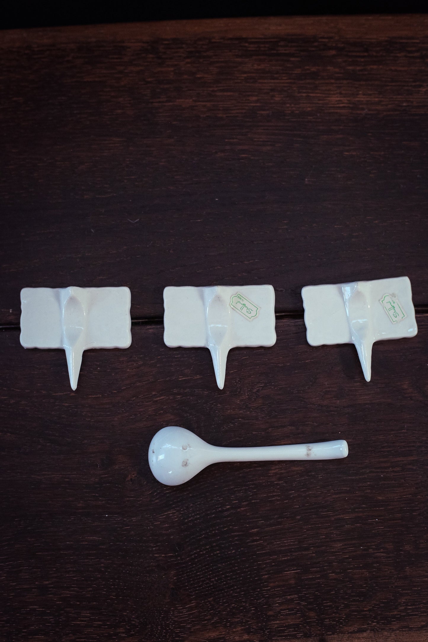 White Porcelain Cheese Markers & Spoon - Vintage Porcelain Cheeseboard Accessories