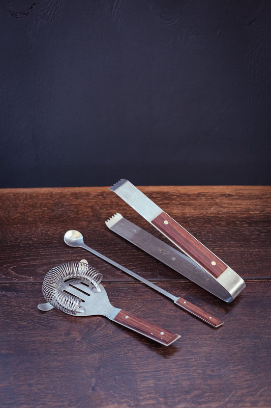 Japanese Steel and Rosewood Bar Tools set of 3 - Vintage Midcentury Modern Bar Tools Made in Japan