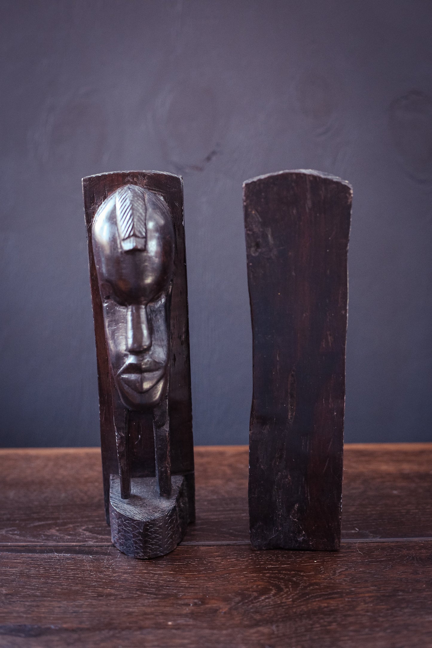 Wooden Carved Head Bookends - Vintage African Carved Wood Book Ends