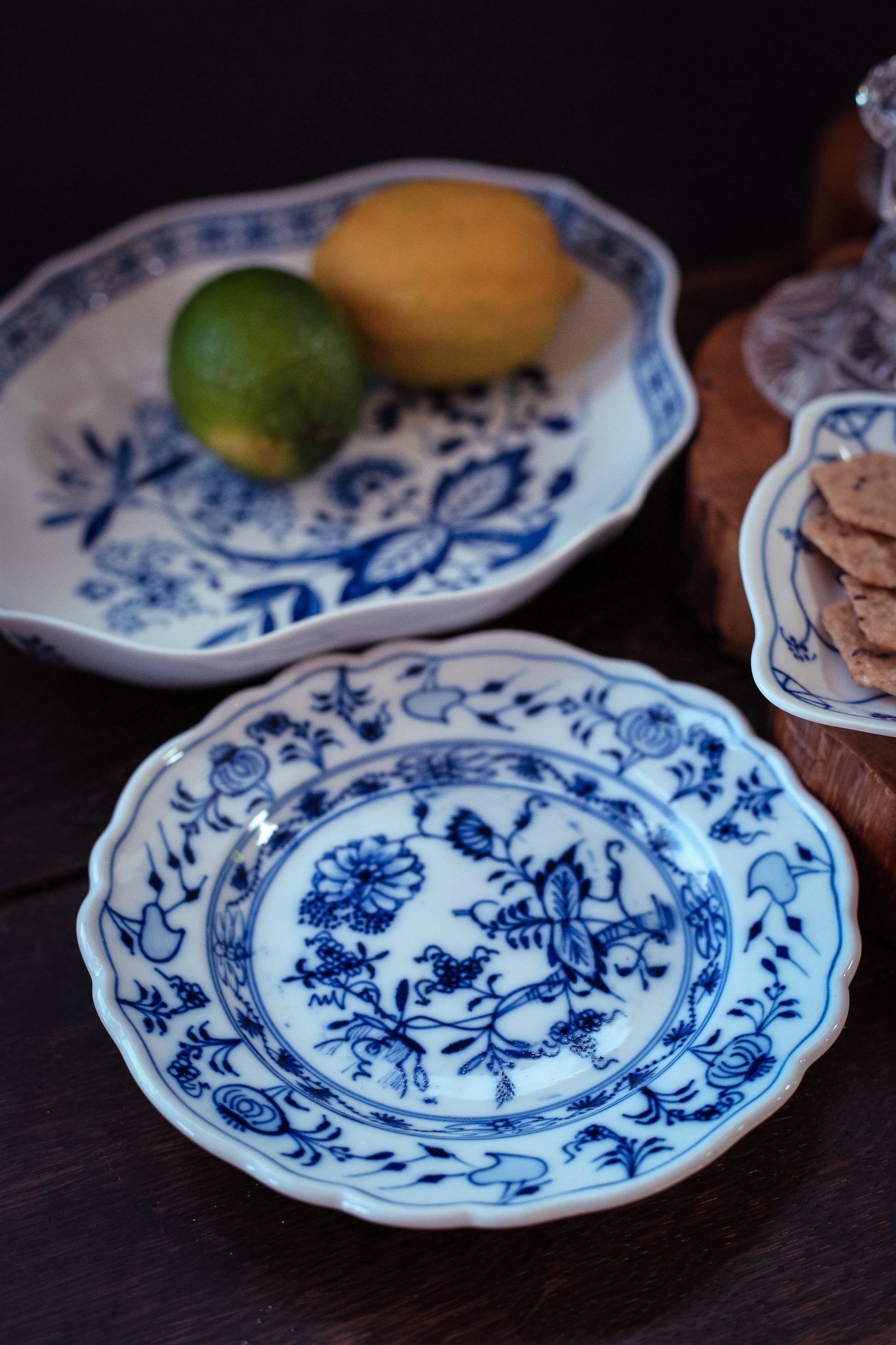 Blue Onion Scallop Bowl - Vintage Hutschenreuther German Blue White Ceramic Open Candy Dish