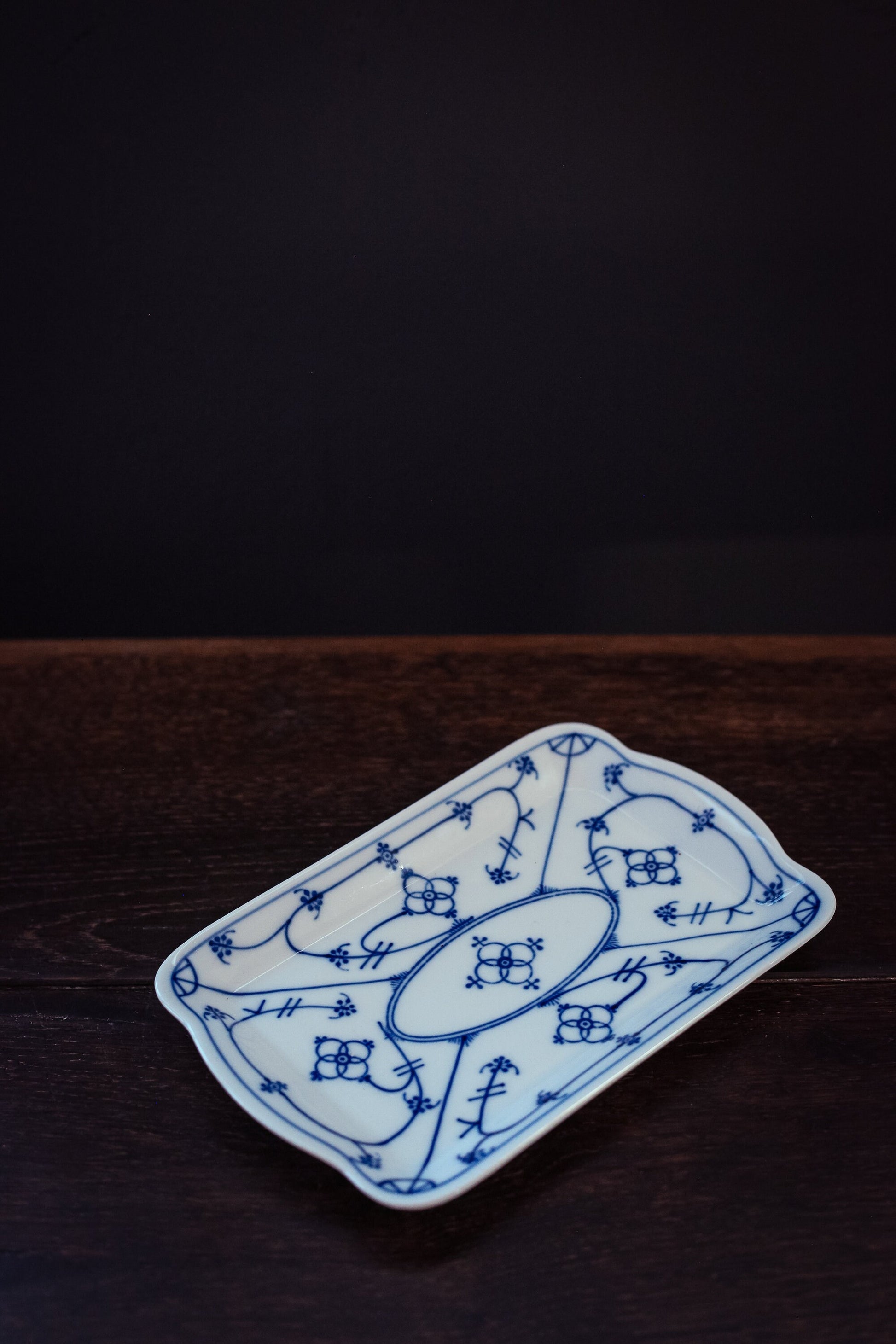 Small Blue Strawflower Scalloped Rectangle Plate - Vintage Blue White Winterling Bavaria Ceramic Platter W. Germany