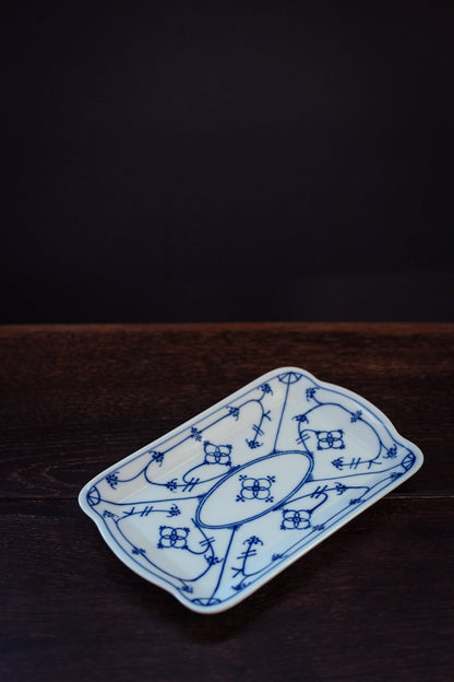 Small Blue Strawflower Scalloped Rectangle Plate - Vintage Blue White Winterling Bavaria Ceramic Platter W. Germany