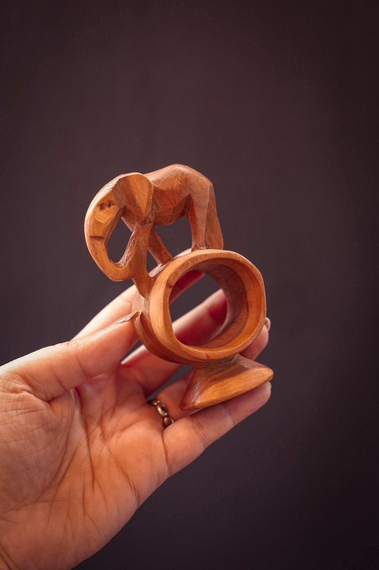 Hand Carved Wooden Animal Napkin Rings - Vintage Wood Napkin Rings