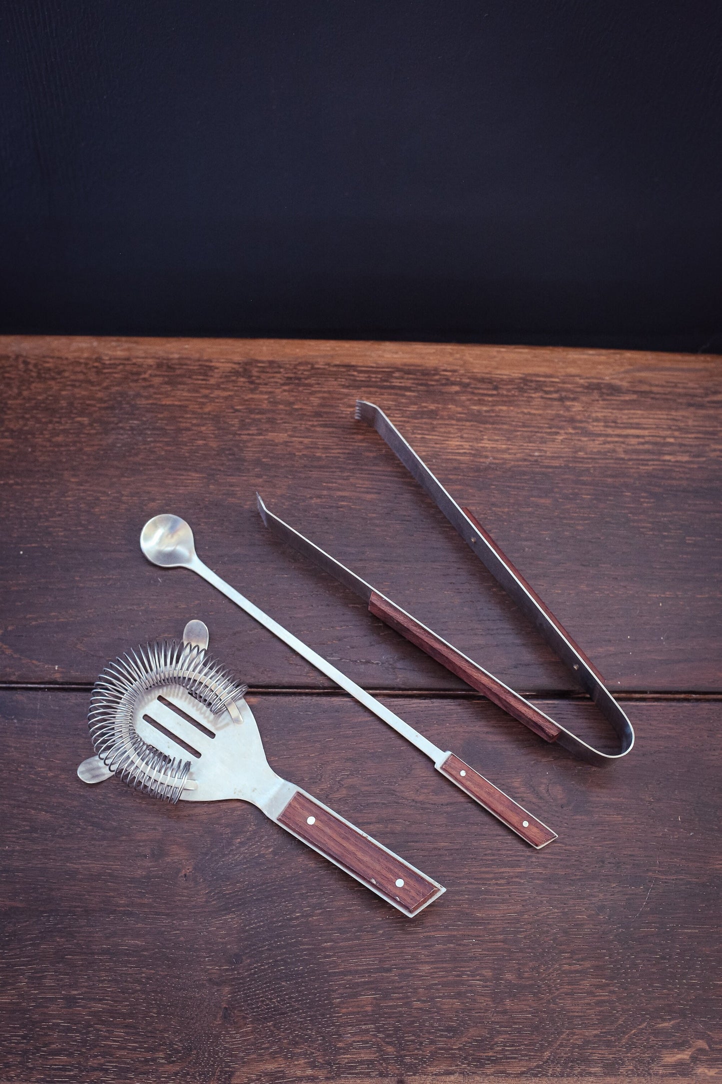Japanese Steel and Rosewood Bar Tools set of 3 - Vintage Midcentury Modern Bar Tools Made in Japan