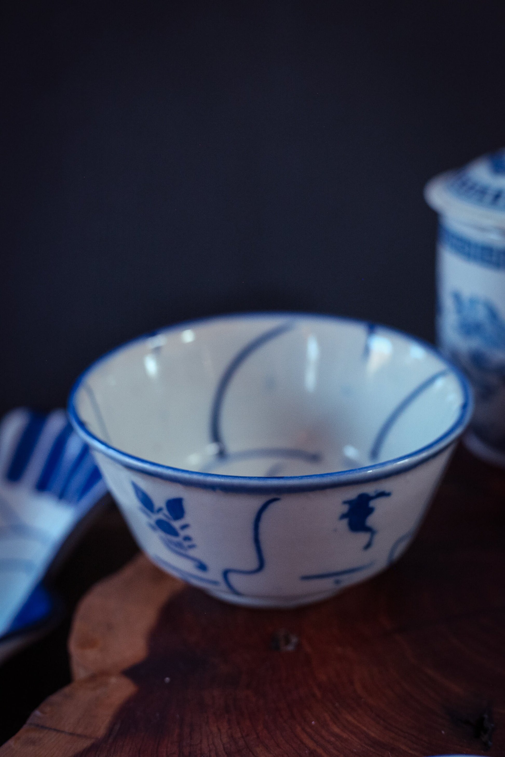 Hand Painted Blue and White Chinese Soup Bowl - Vintage Hand Painted Ceramic Bowl