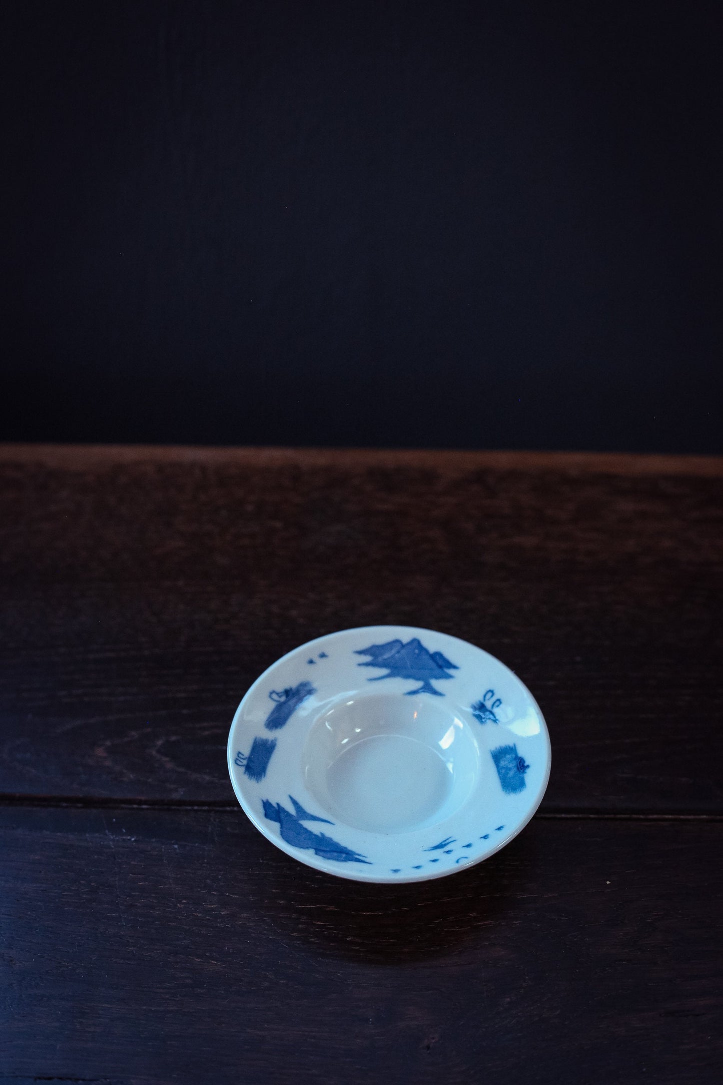Hand Painted Blue and White Chinese Sauce Dish - Vintage Hand Painted Ceramic Bowl