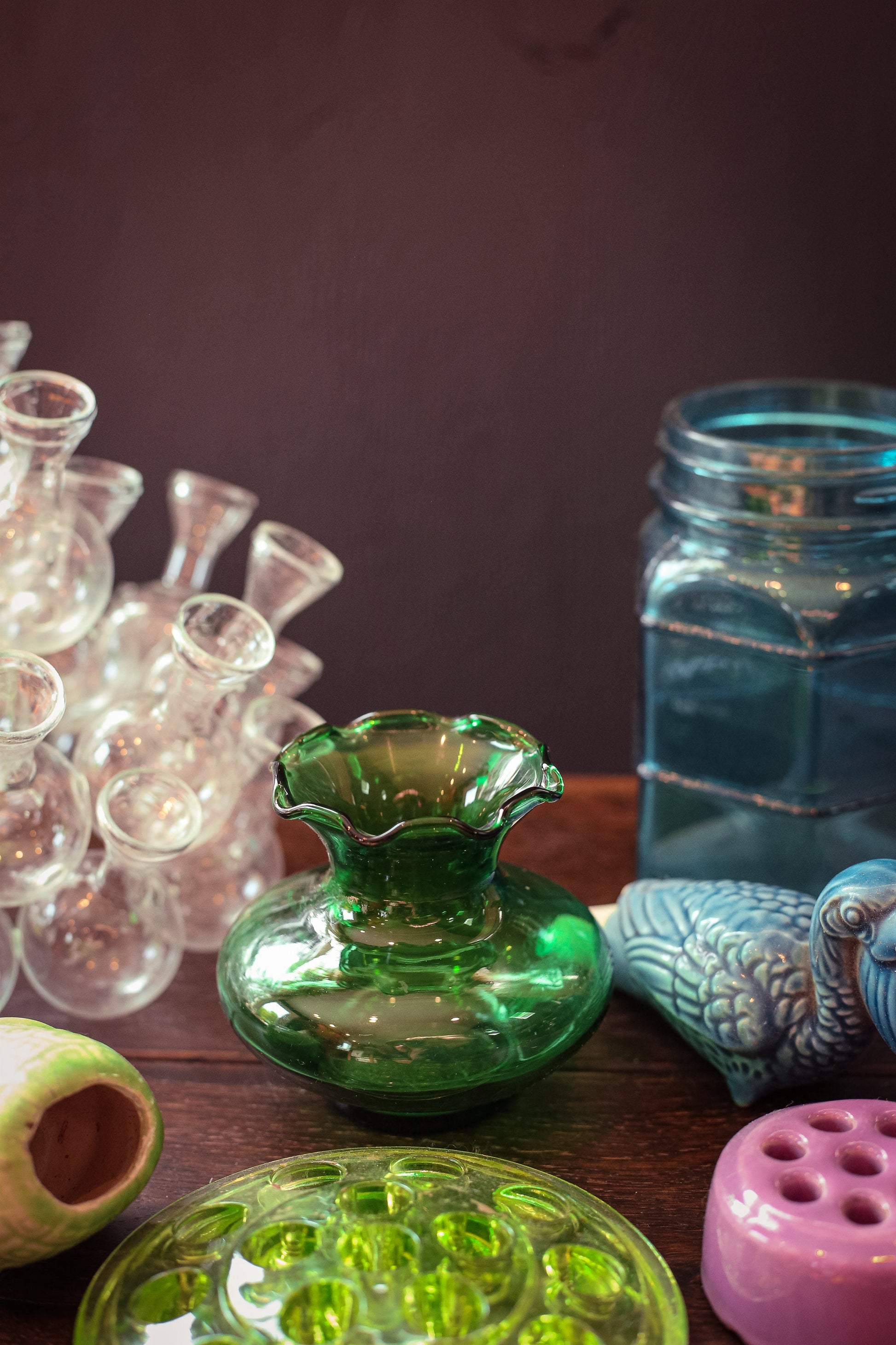 Emerald Green Glass Vase - Vintage Colored Glass Vase