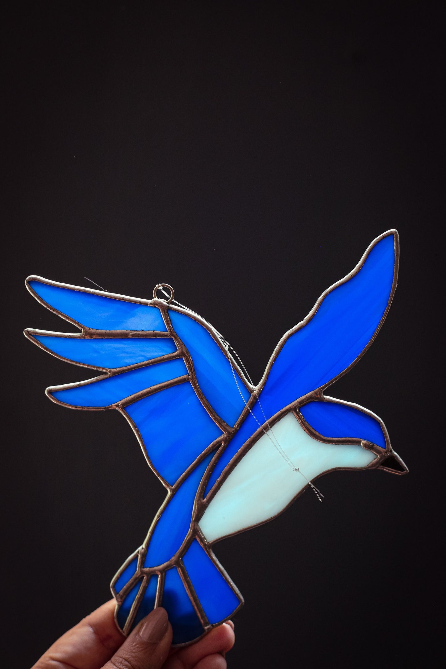 Stained Glass Blue Bird Sun Catcher - Vintage Stained Glass Suncatcher