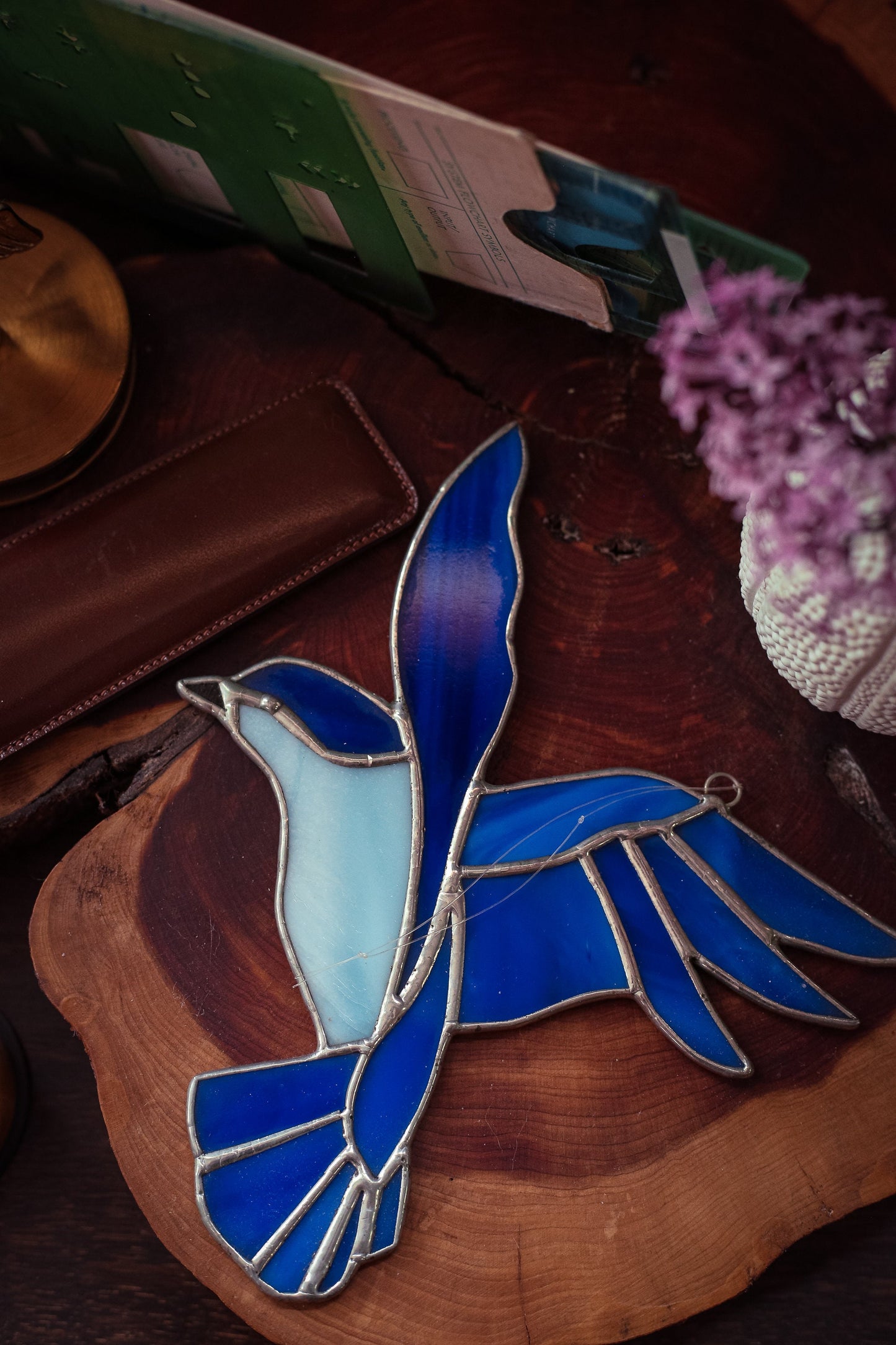 Stained Glass Blue Bird Sun Catcher - Vintage Stained Glass Suncatcher