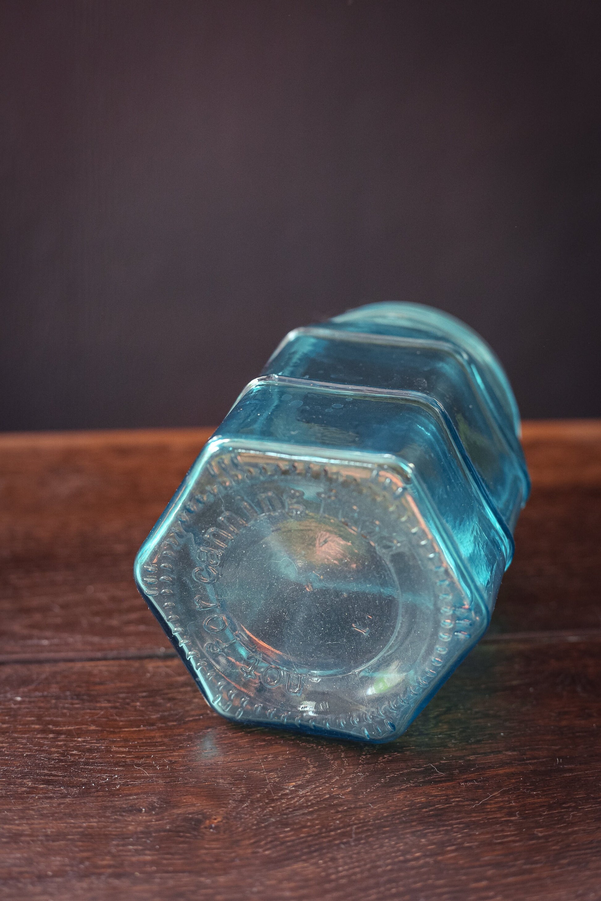 Hexagon Blue Glass Jar - Vintage Colored Glass Jar