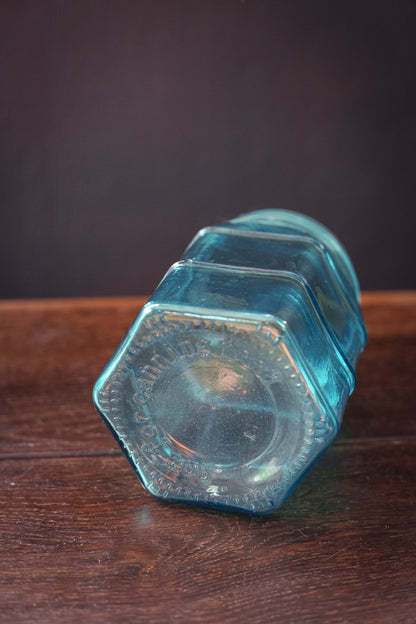 Hexagon Blue Glass Jar - Vintage Colored Glass Jar