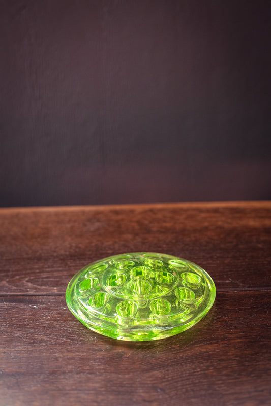 Uranium Glass Flower Frog - Vintage Green Glass Flower Frog *Glows Under Blacklight