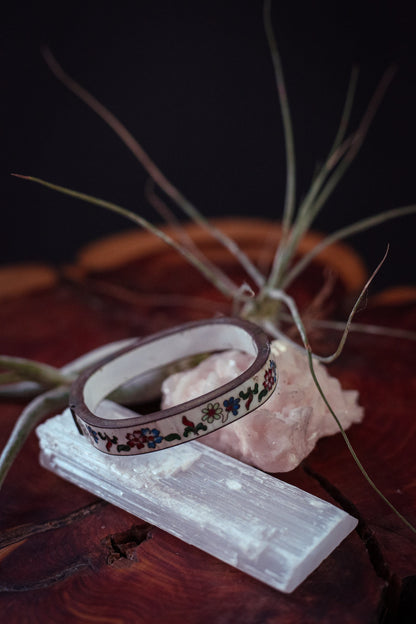 Austrian Enamel Brass Bracelet with Hinge - Vintage Brass Enamel Floral Design Bracelet