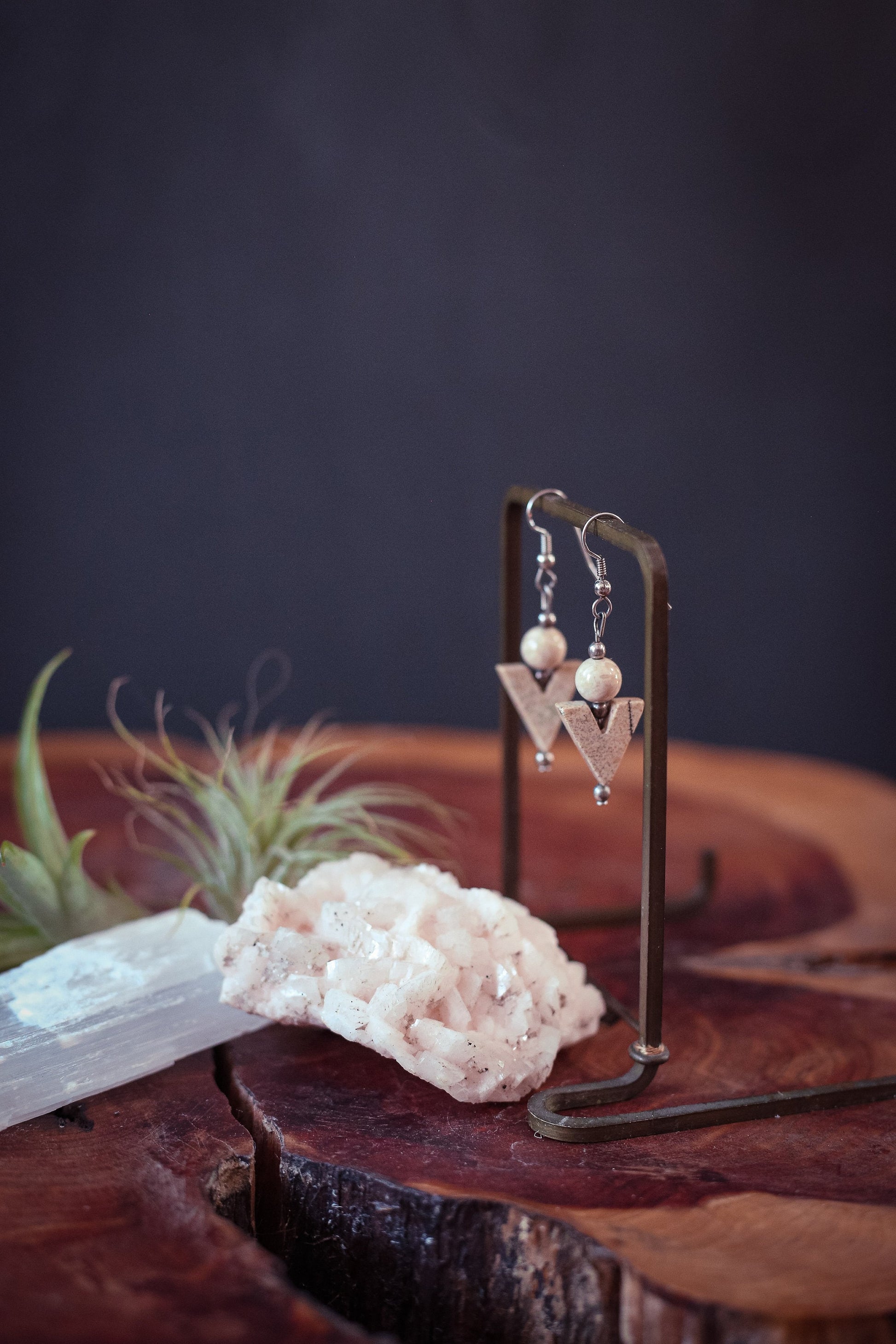 Jasper V shaped Drop French Hook Earrings - Vintage Estate Jewelry