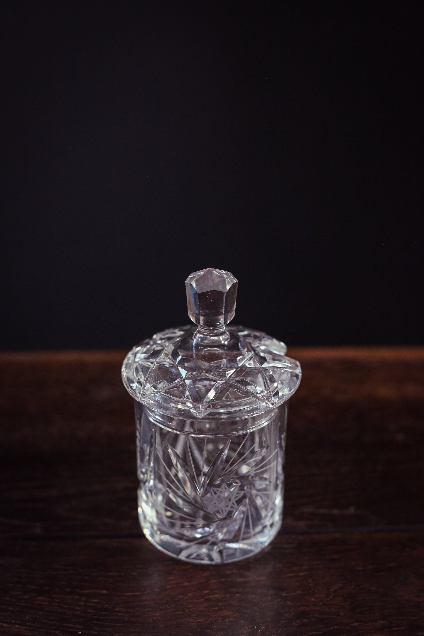 Crystal Lidded Sugar/ Jam Jar - Vintage Cut Glass Sugar Container