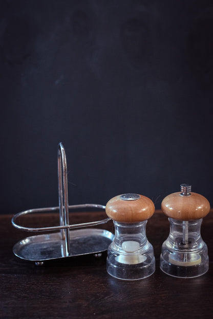 Vintage Salt and Pepper Grinder Shaker Wood Acrylic Chrome