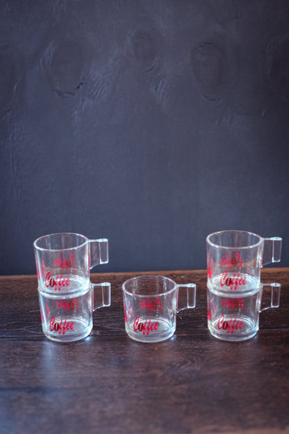 Italian Glass Espresso Cups with Coffee in Red Font set of 5 - Vintage Espresso Cup Set