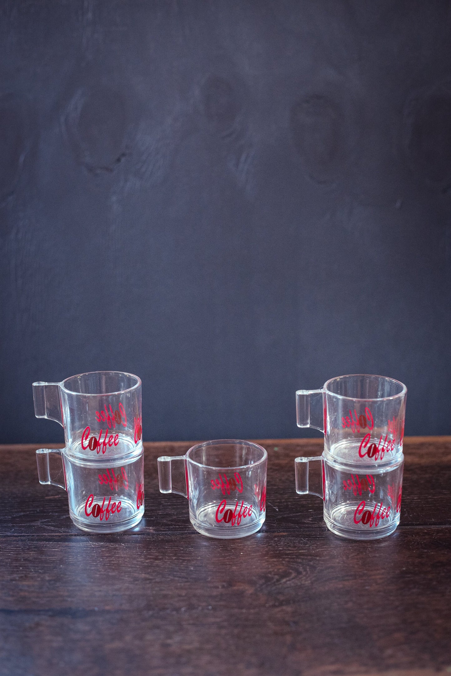 Italian Glass Espresso Cups with Coffee in Red Font set of 5 - Vintage Espresso Cup Set