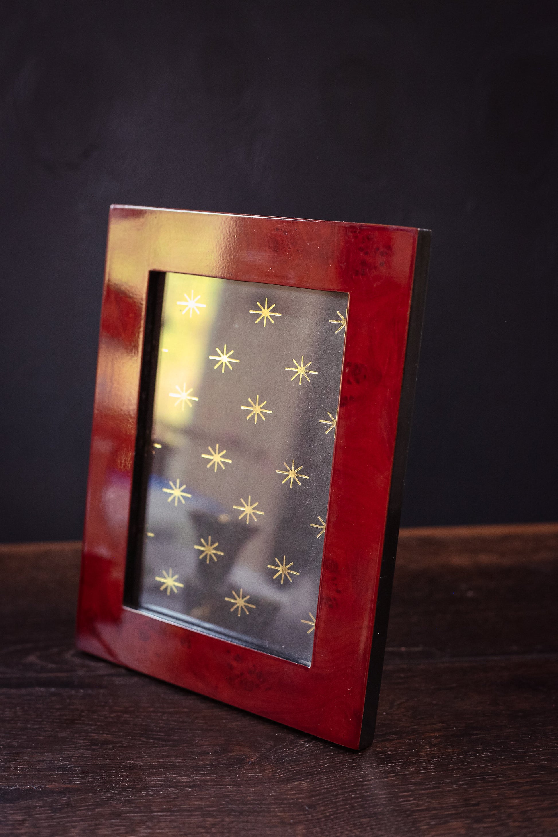 Dark Burlwood Photo Frame - Vintage Laquered Red Undertone Wood Picture Frame