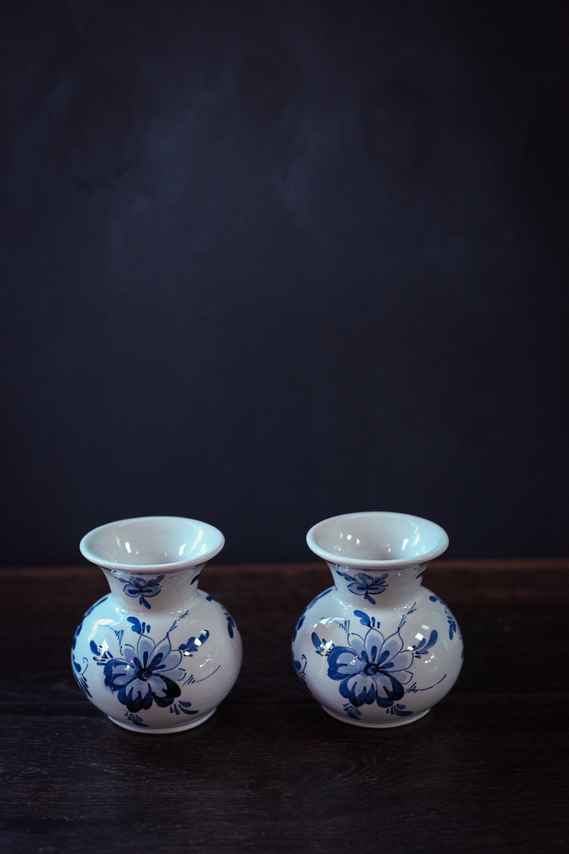 Pair of Blue White Delft Painted Vases - Set of 2 Vintage Hand Painted Vases